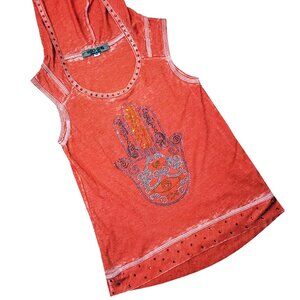 Mystic Hamsa Girl's Burn-out Orange Sleeveless Hoodie Shirt